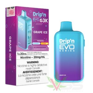 drip'n by envi evo 63k disposable vape grape ice