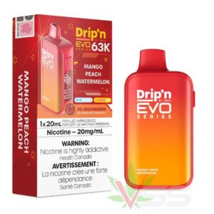 drip'n by envi evo 63k disposable vape mango peach watermelon