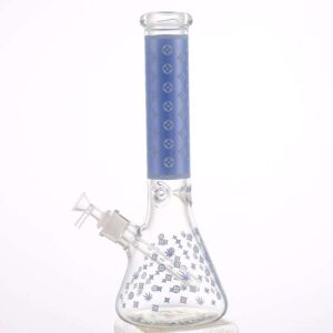 lv pattern 7mm beaker bong glow in the dark 14.5"
