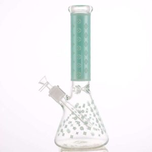 lv pattern 7mm beaker bong glow in the dark 14.5"