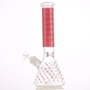 lv pattern 7mm beaker bong glow in the dark 14.5"