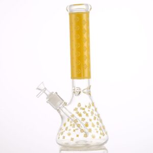lv pattern 7mm beaker bong glow in the dark 14.5"