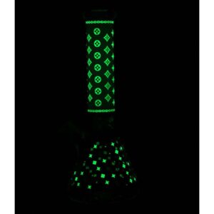 lv pattern 7mm beaker bong glow in the dark 14.5"